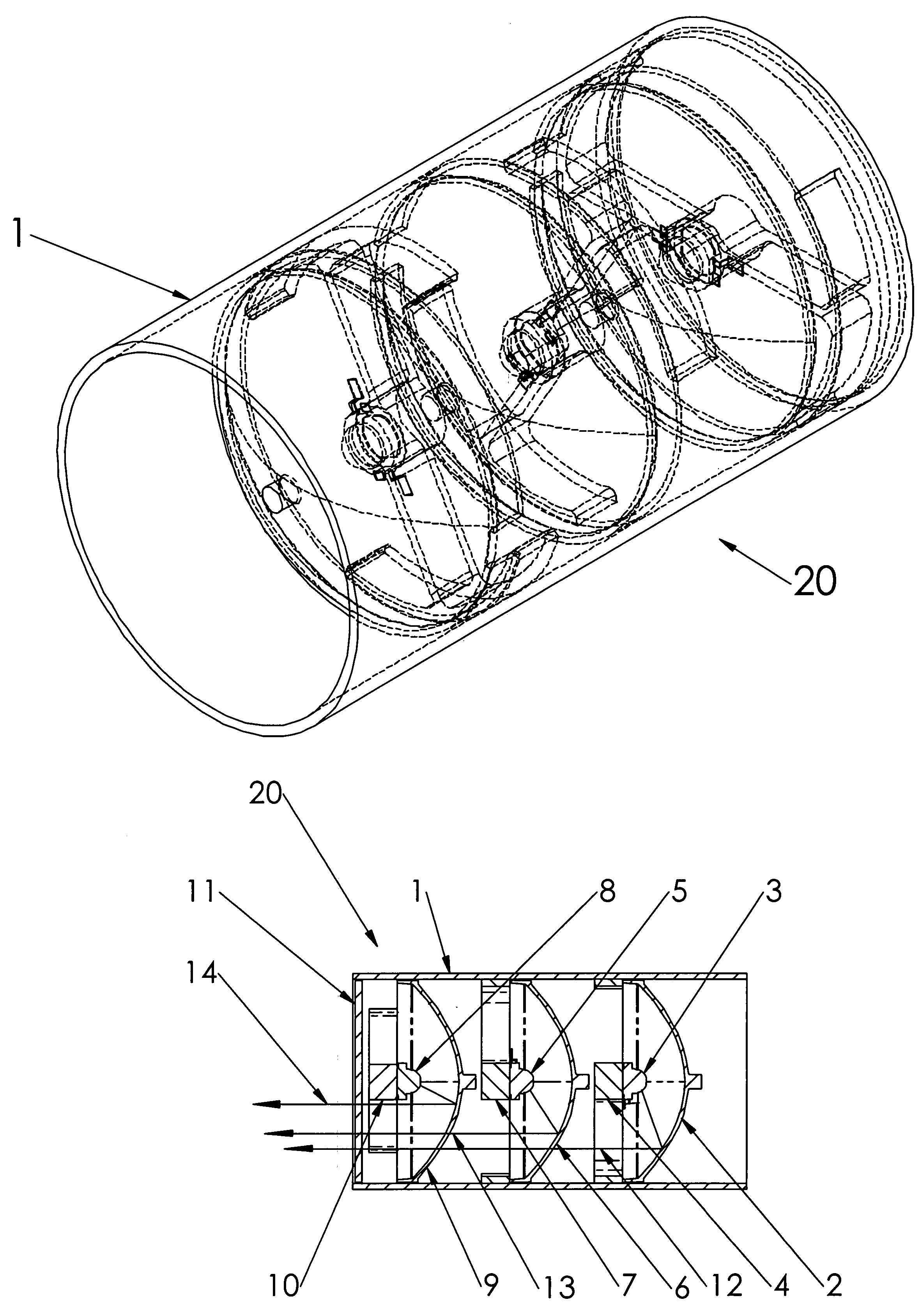 Apparatus and method of using light sources of differing wavelengths in an unitized beam