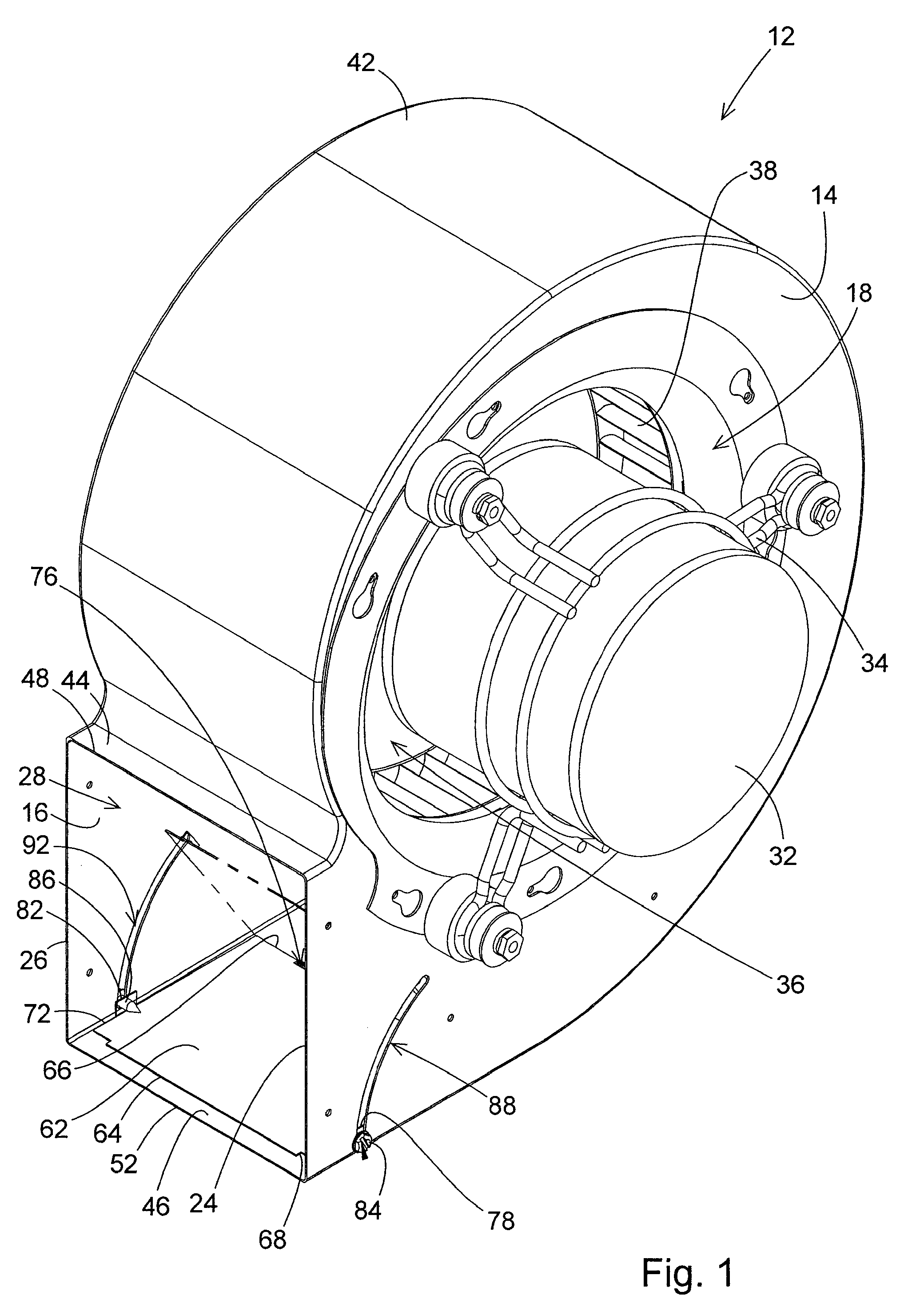 Air distribution blower housing with adjustable restriction