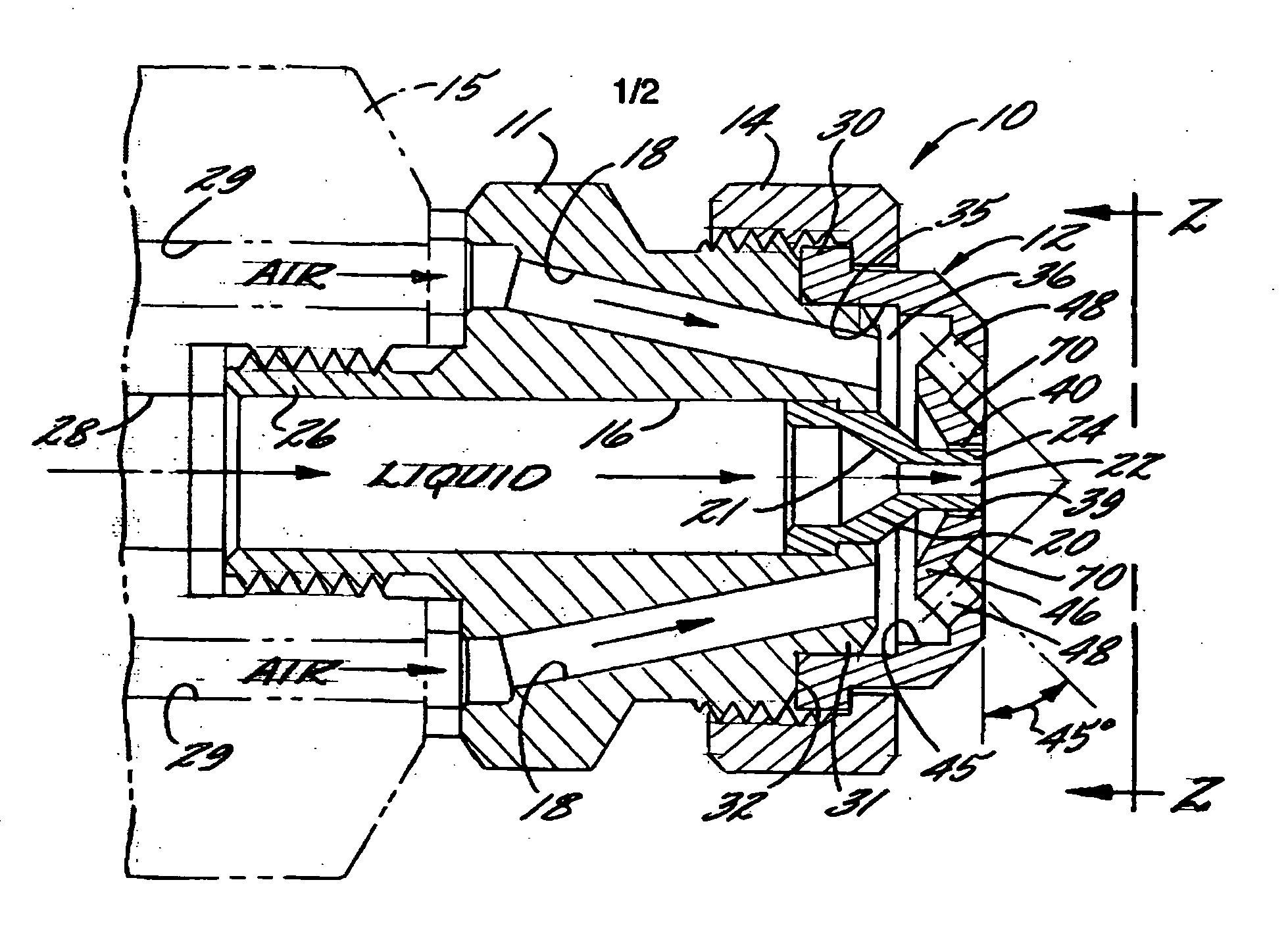 External mix air atomizing spray nozzle assembly