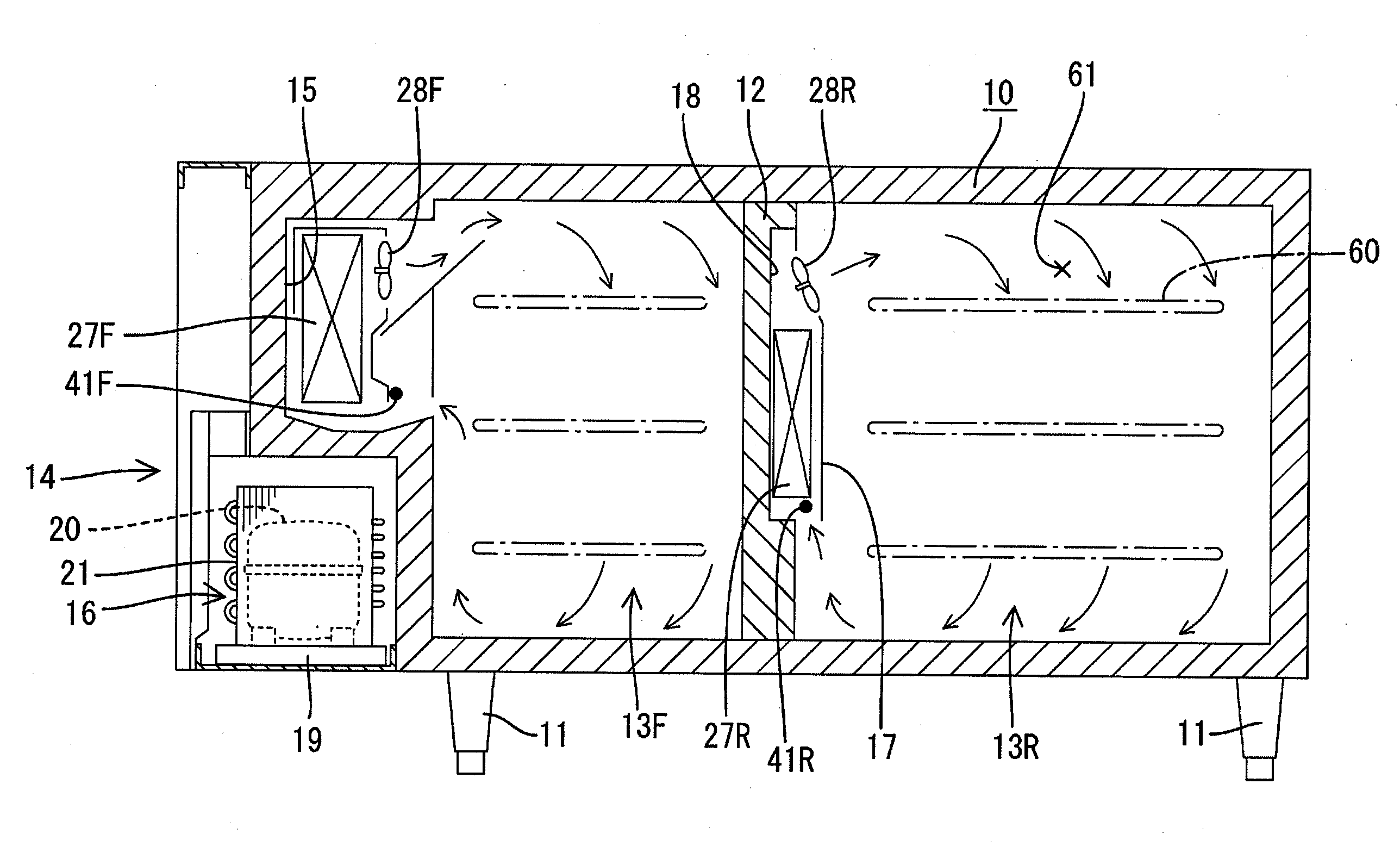 Cooling storage cabinet and method of operating thereof