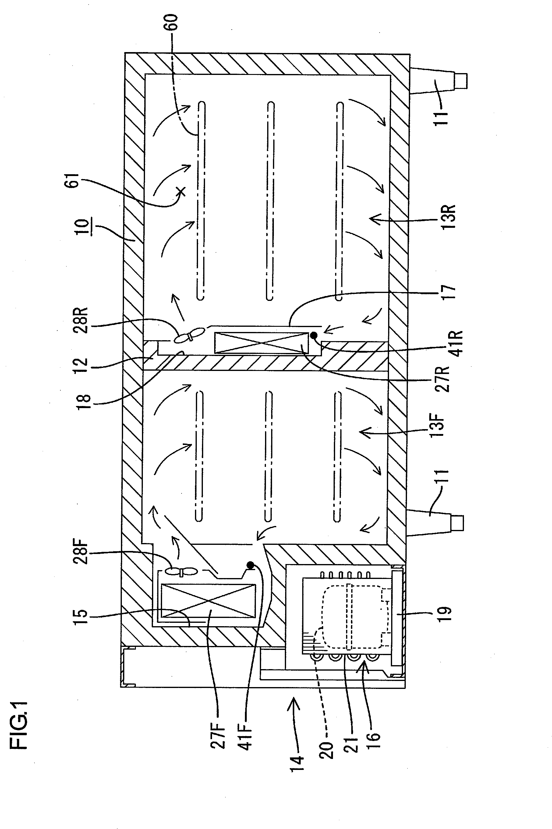 Cooling storage cabinet and method of operating thereof