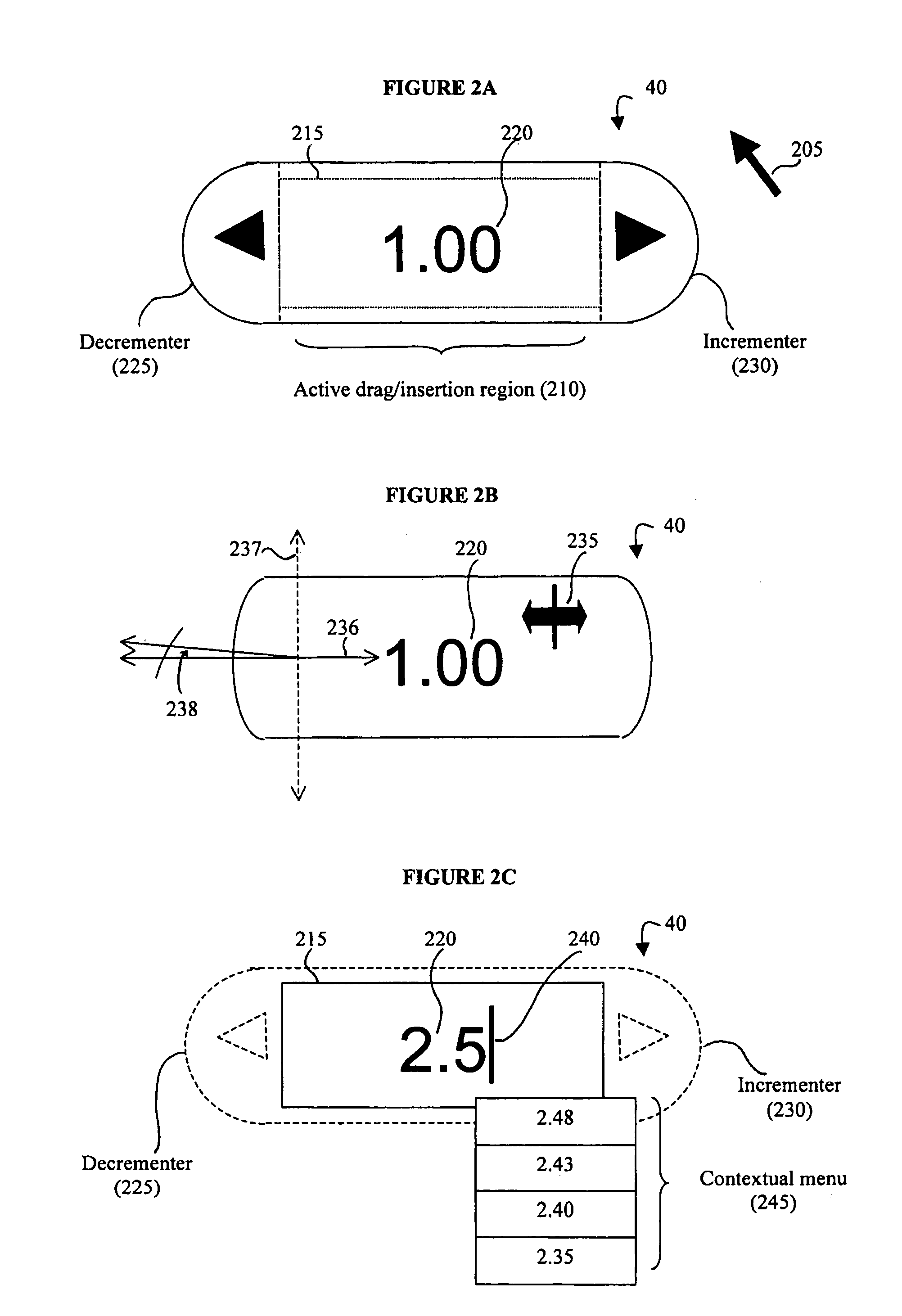 User interface control for changing a parameter