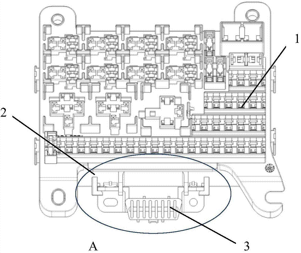 An automobile diagnostic interface fixing structure fixed on the electrical box body