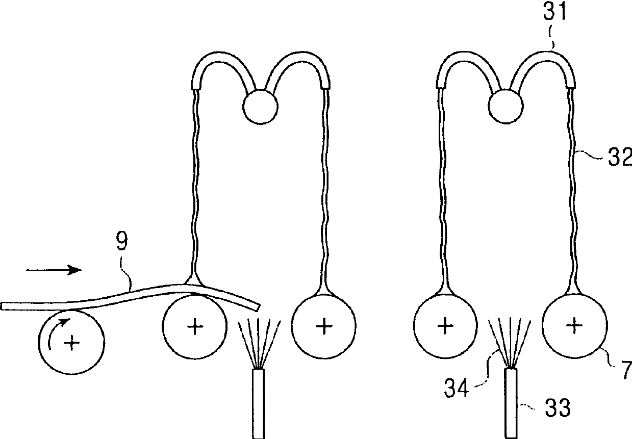 Cooling device, manufacturing method, and manufacturing line for hot rolled steel band