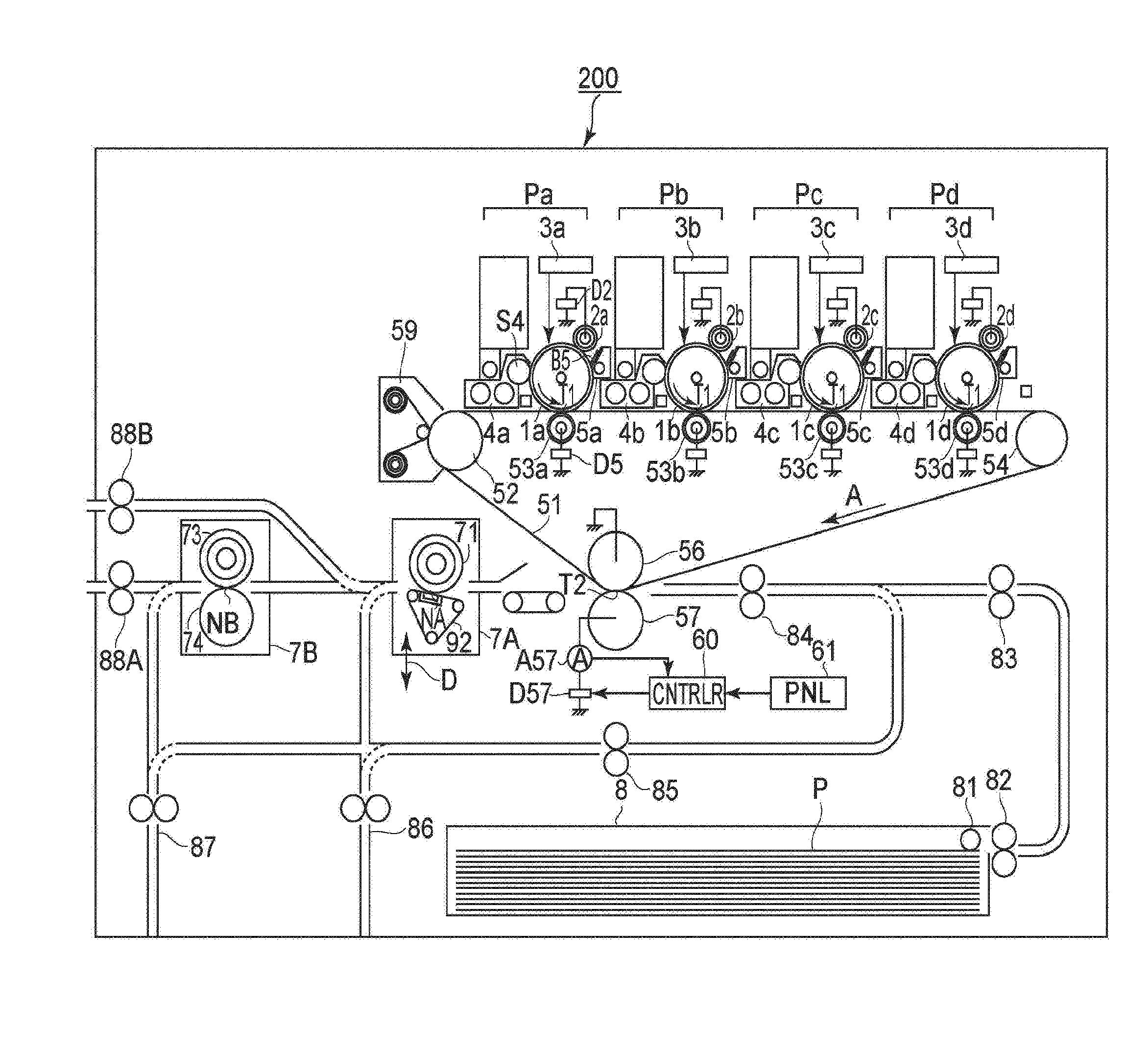 Image forming apparatus and method using different transfer voltages when recording material is heated in different image forming modes using different numbers of heating device