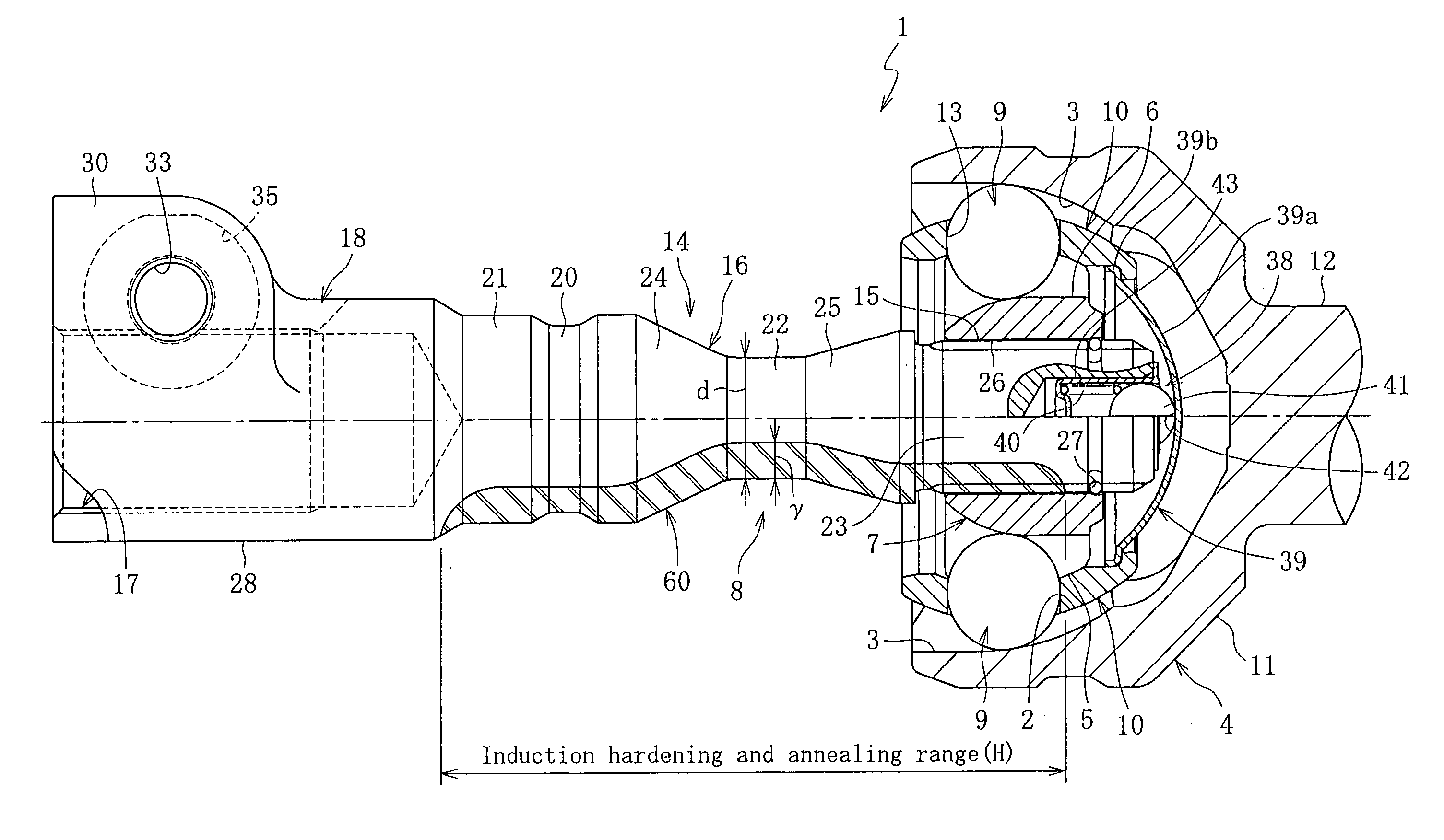 Shaft for constant velocity universal joint