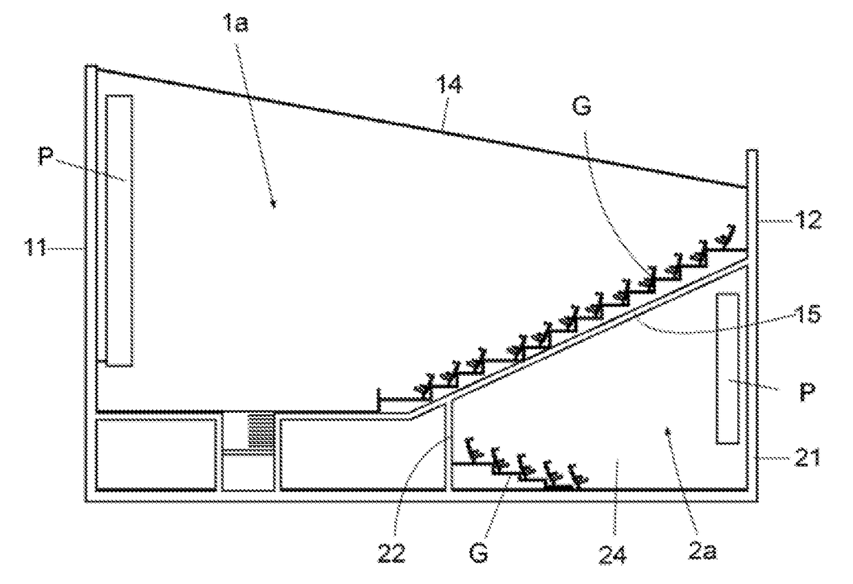 Arrangement of cinemas in multiplex cinemas and cinema room for a multi-screen cinema