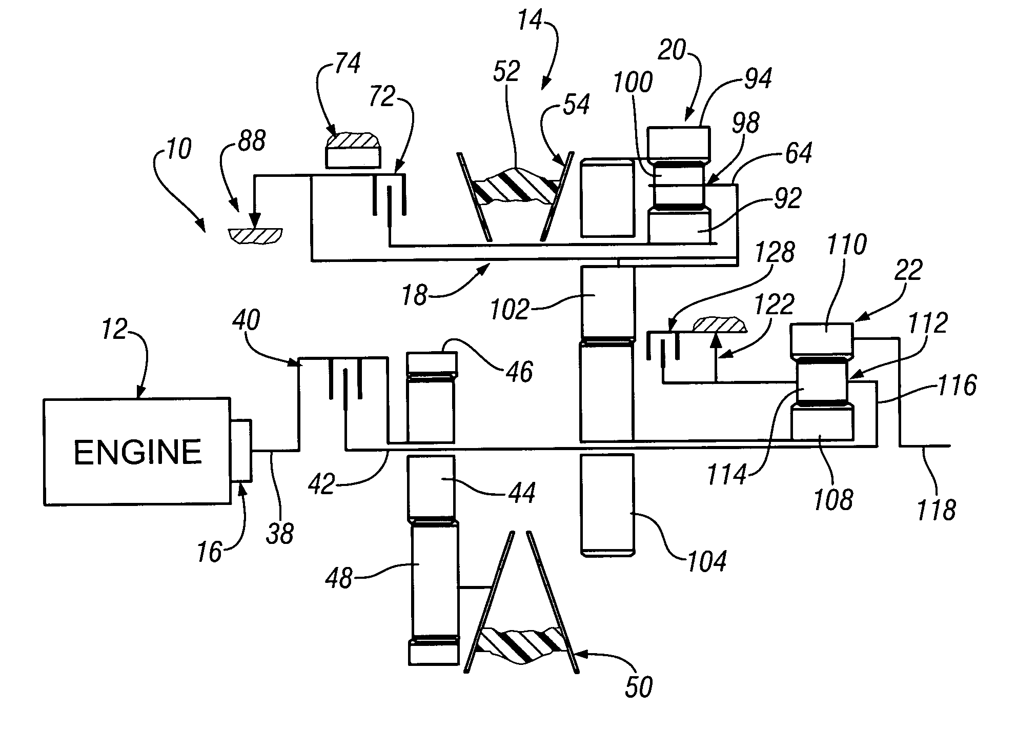 Three-mode continuously variable transmission with a direct low mode and two split path high modes