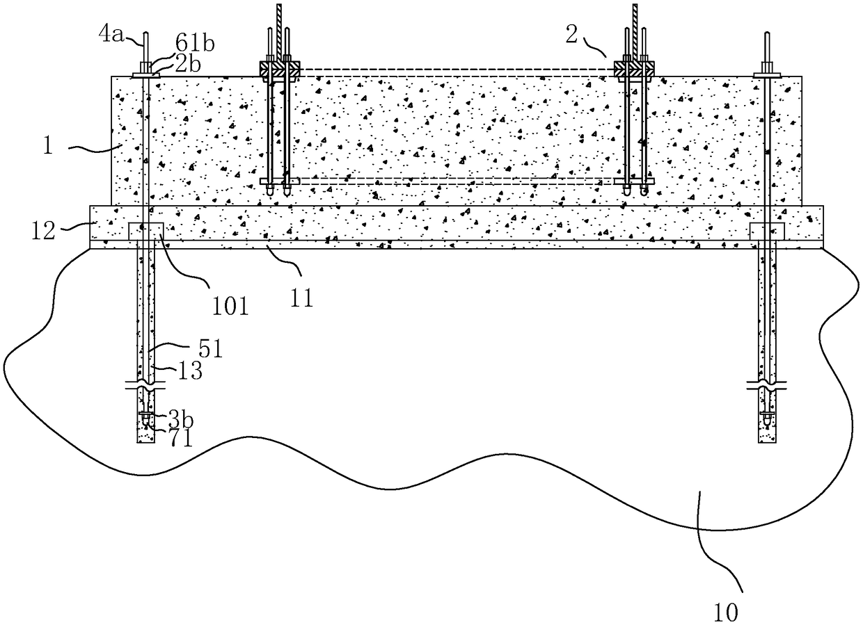 Prestressed rock bolt foundation with replaceable bolts