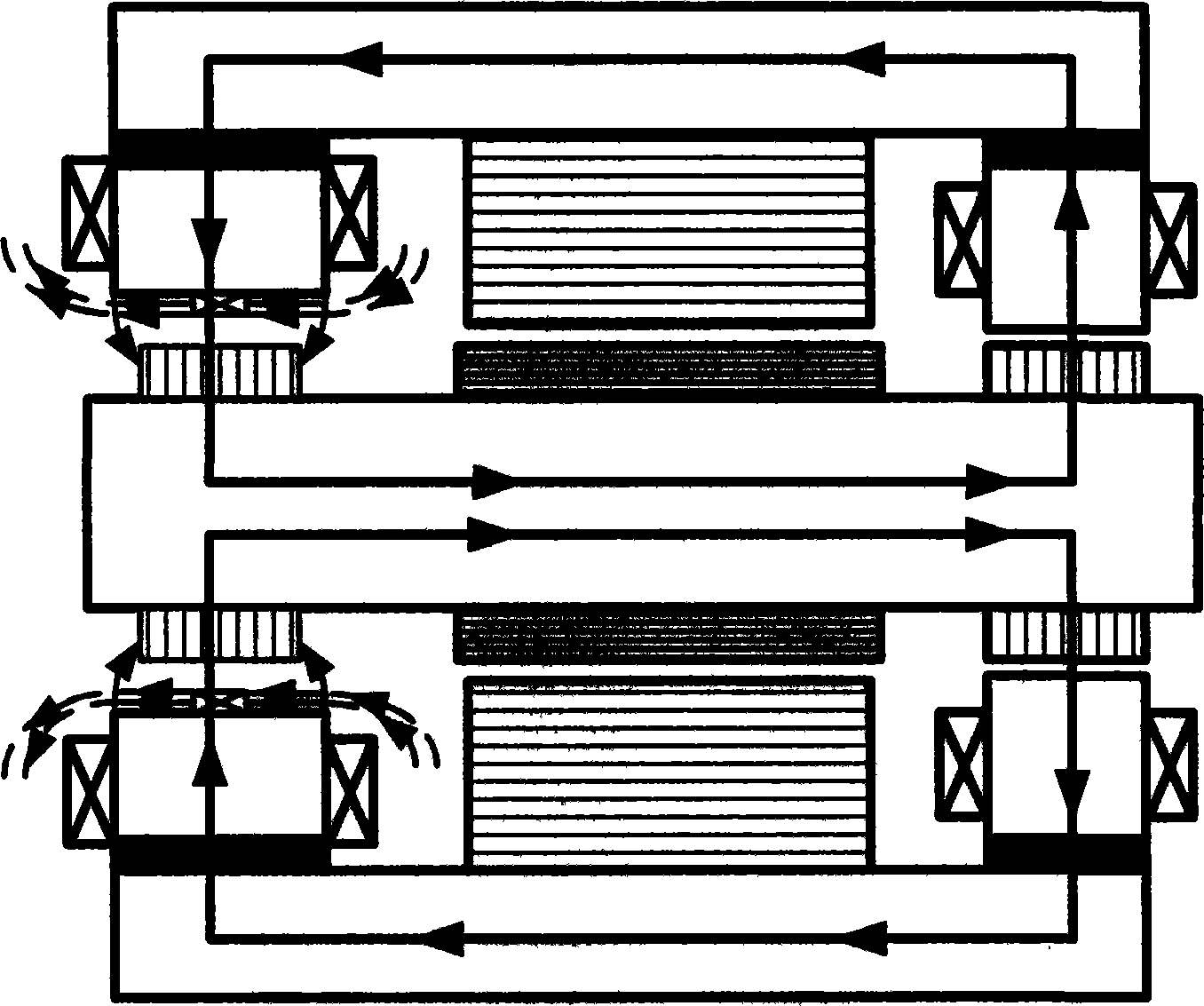 Low power consumption 5-freedom permanent magnetism off-set magnetic suspension bearing system