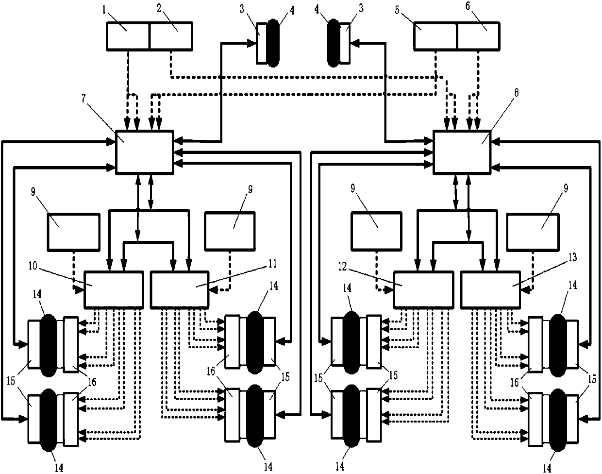 Electric braking electromechanical drive architecture for aircraft and braking force control method