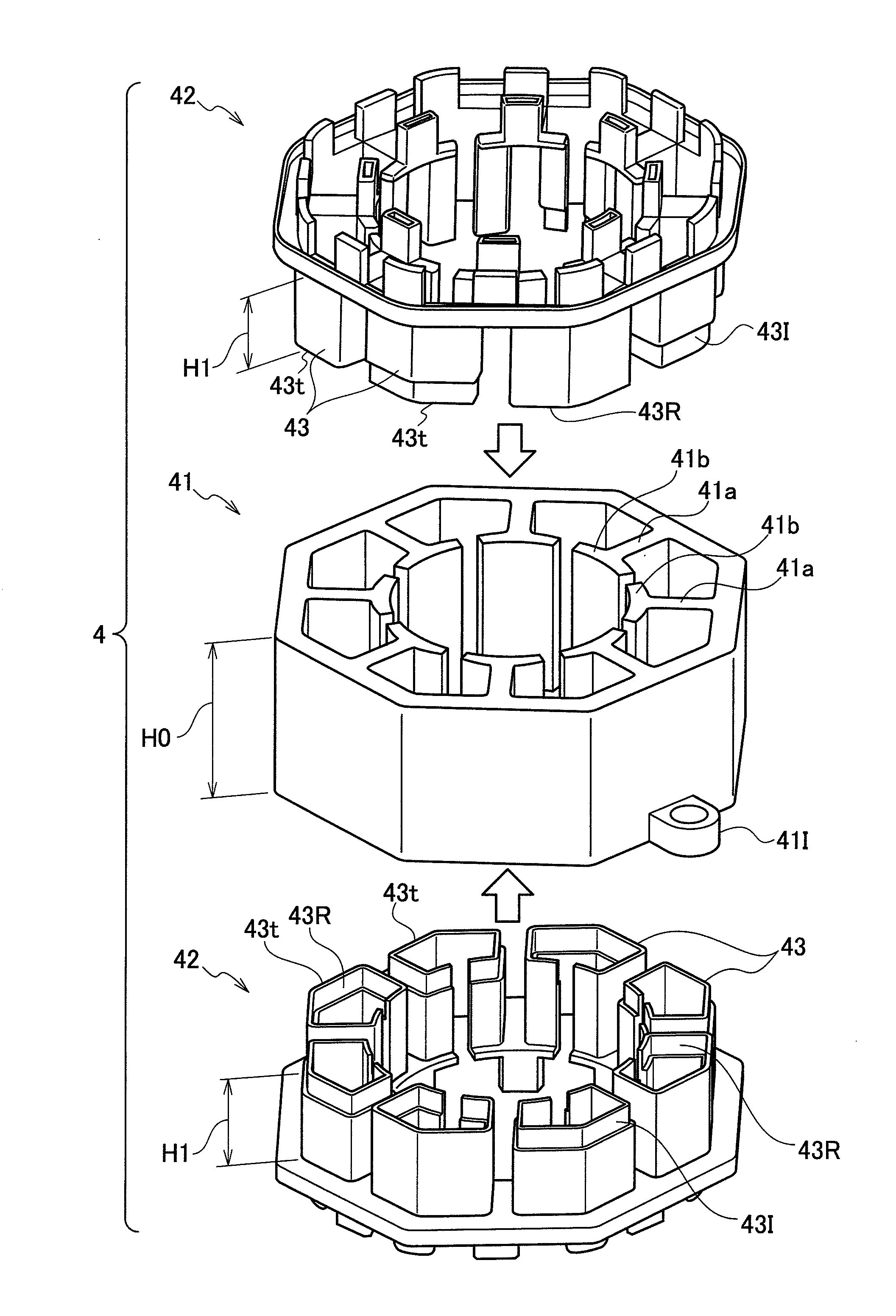 Insulator structure of motor, and motor-integrated pump