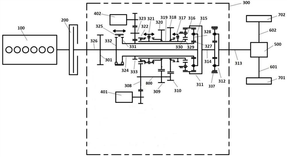 Three-gear parallel shaft type double-motor three-planet-row hybrid power system