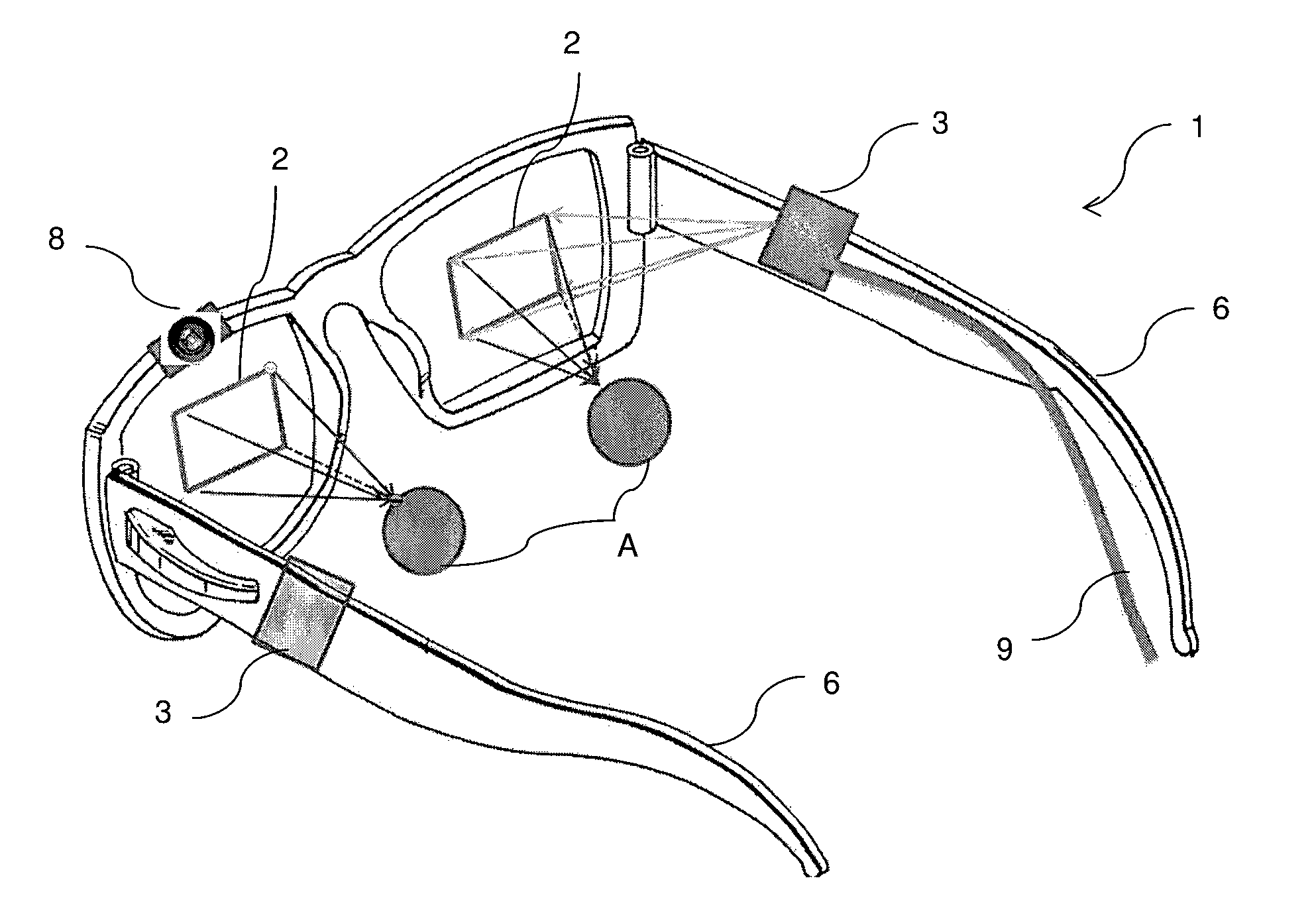 Image display device in the form of a pair of eye glasses comprising micro reflectors