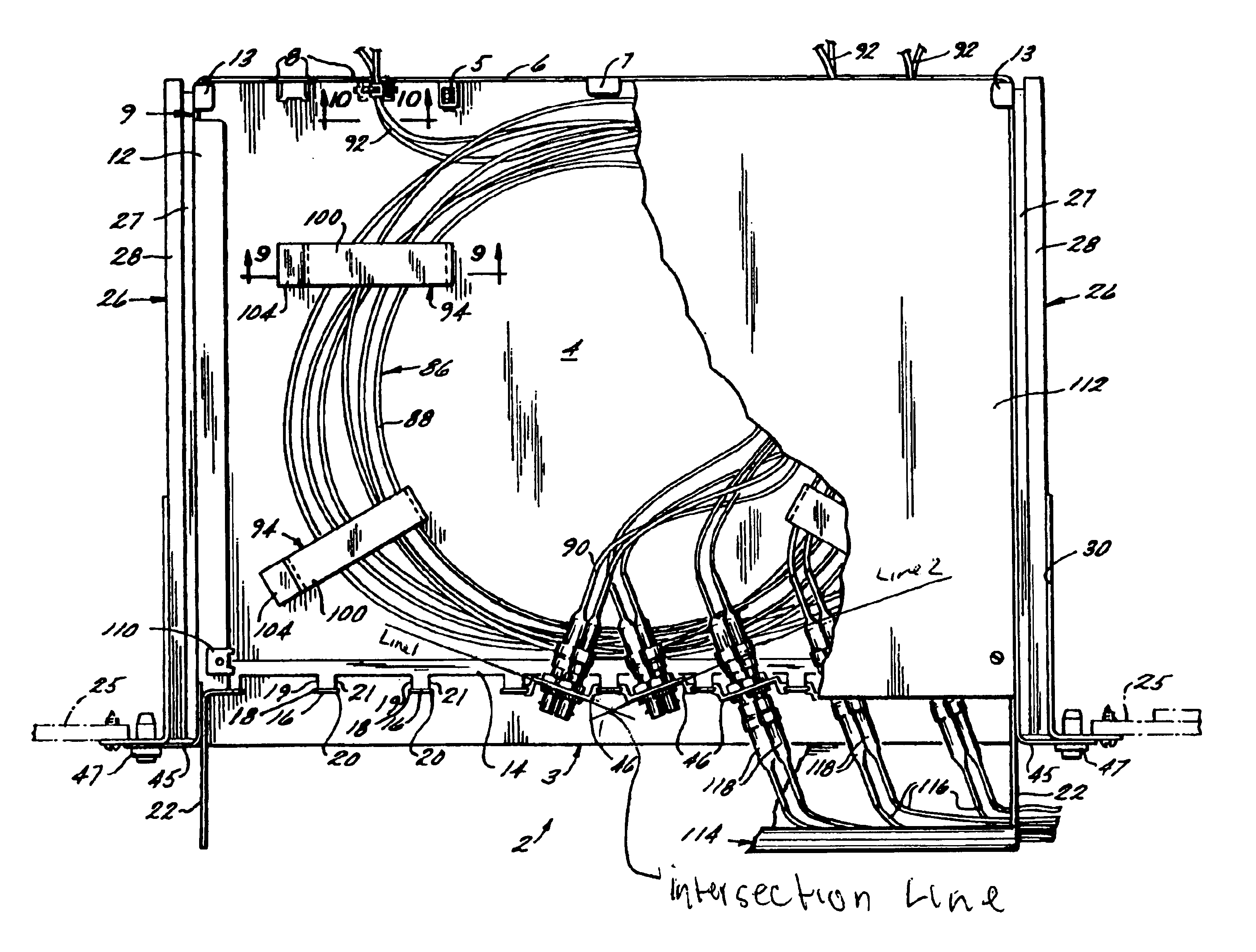 Telecommunications patch panel with angled connector modules