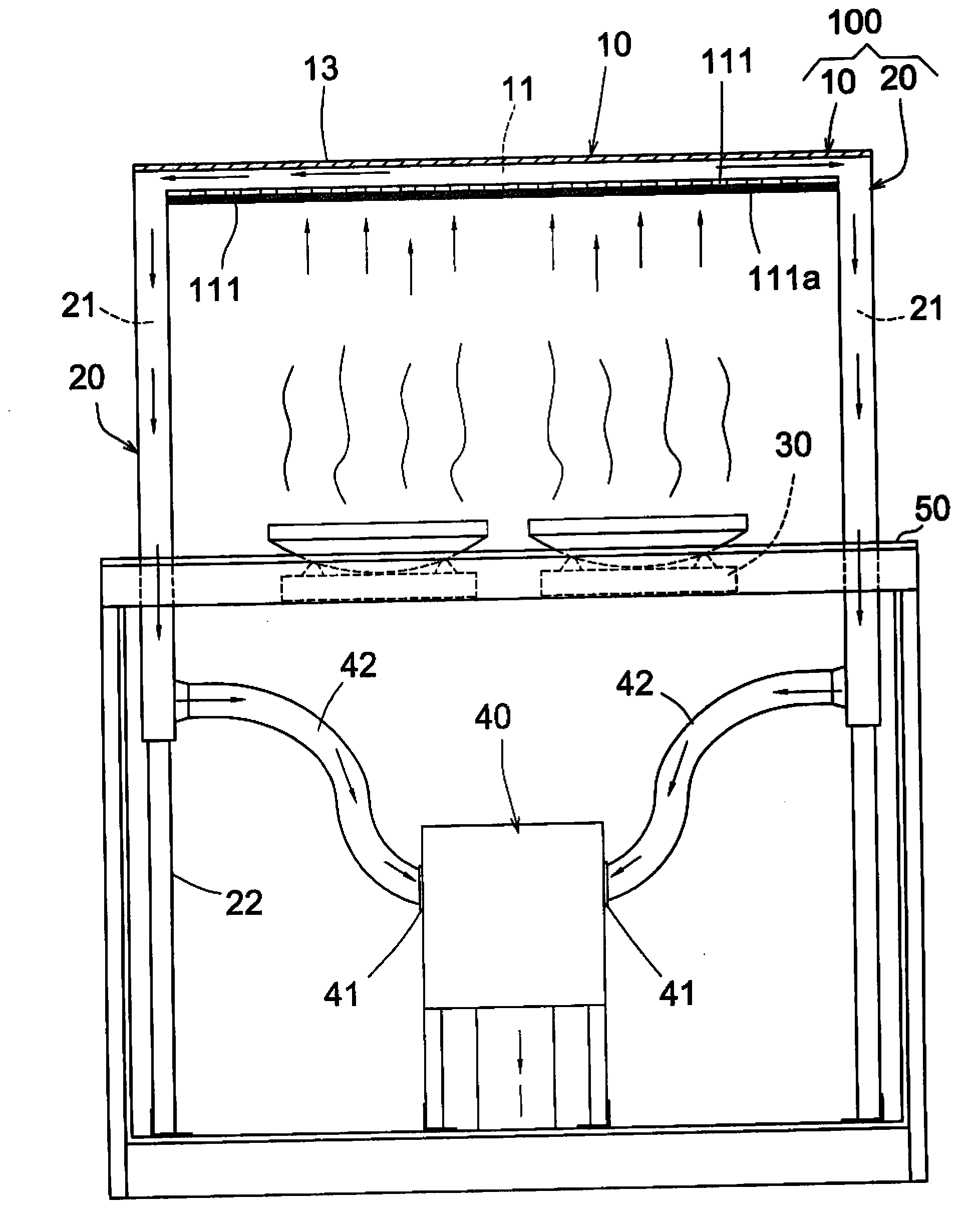 Fume collection compartment type range hood