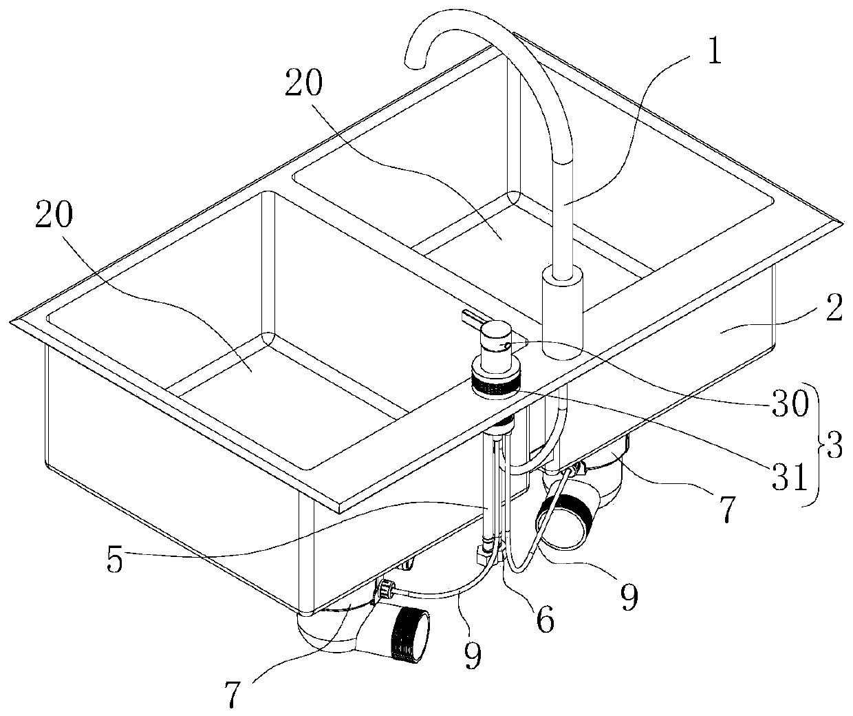 Control system for automatically controlling water intake and water drainage of water sink