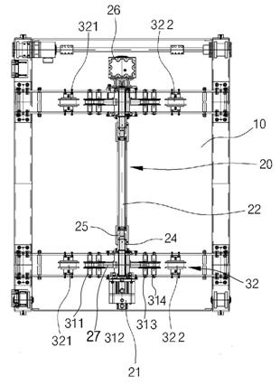 Crane device using conveyor belt in a dust-free chamber