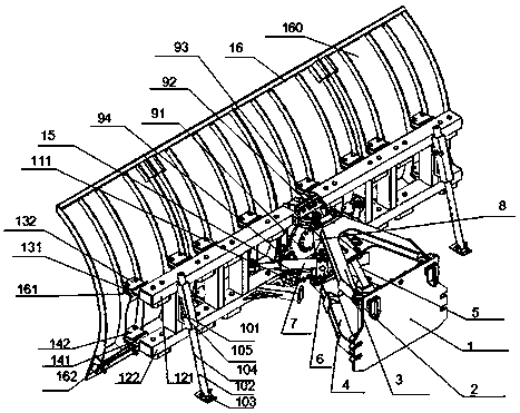 A snow pushing device for a high-speed snow removal vehicle