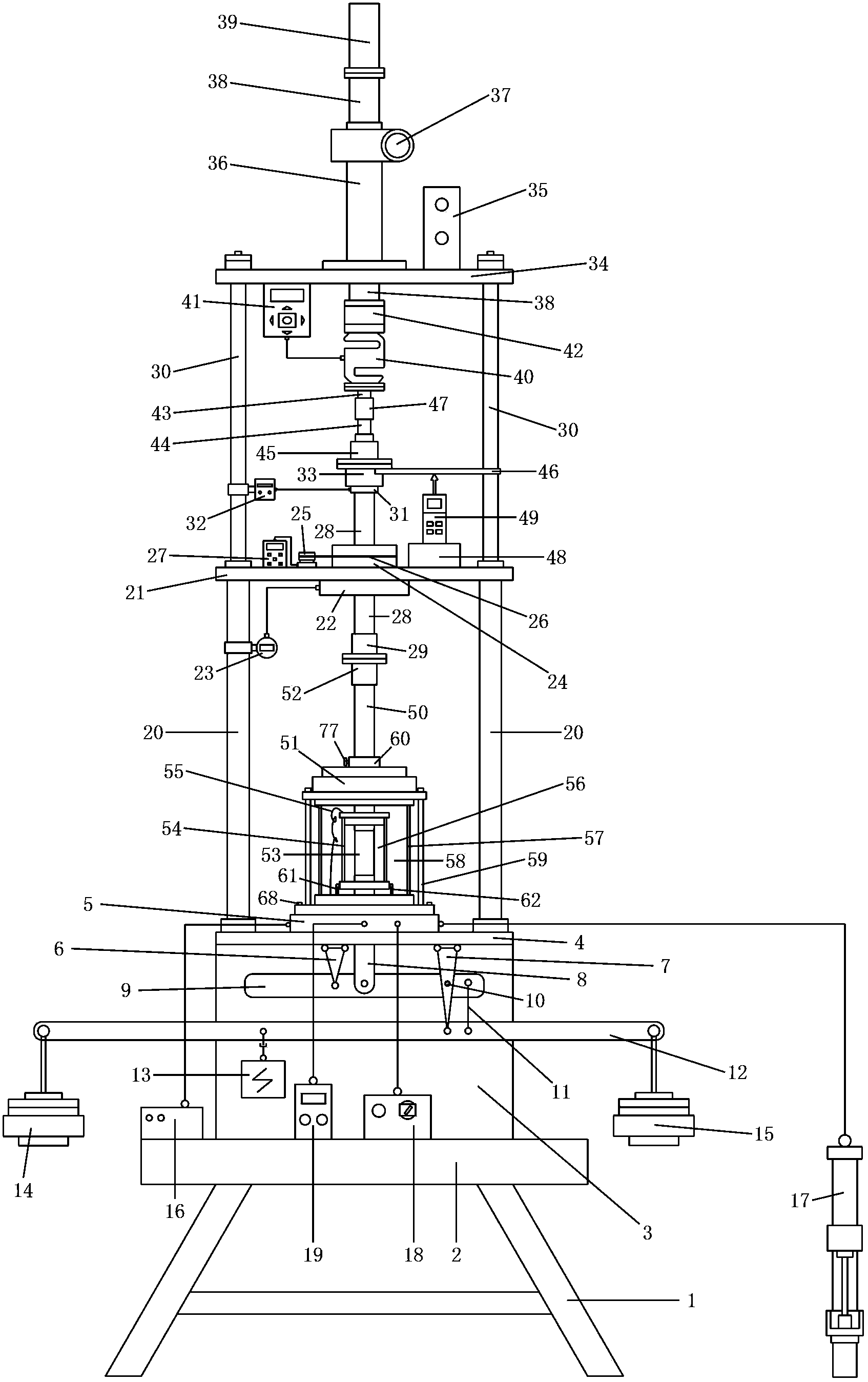 Multifunctional triaxial creep testing machine with soil body pulling, pressing, twisting and shearing functions