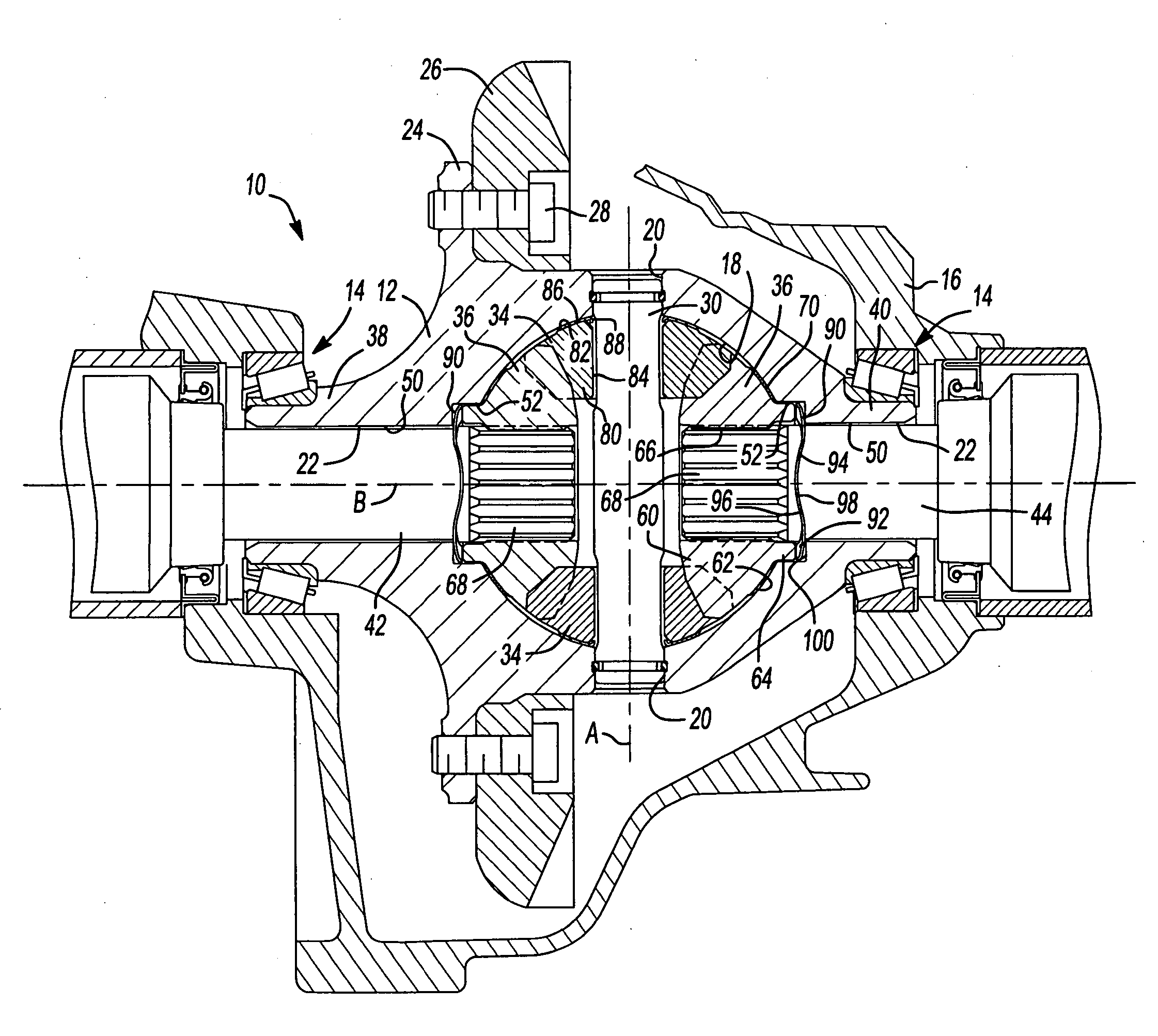 "Zero" lash spherical differential assembly using spring washers