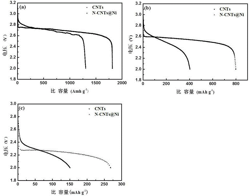 Self-supporting nitrogen-doped carbon nanotube lithium air cell cathode and preparation method thereof