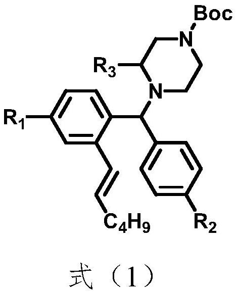 Benzhydryl piperazine compound containing straight-chain olefin and preparation method of benzhydryl piperazine compound