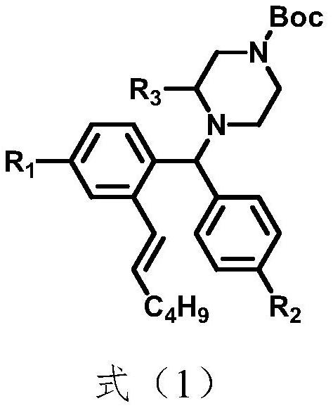 Benzhydryl piperazine compound containing straight-chain olefin and preparation method of benzhydryl piperazine compound