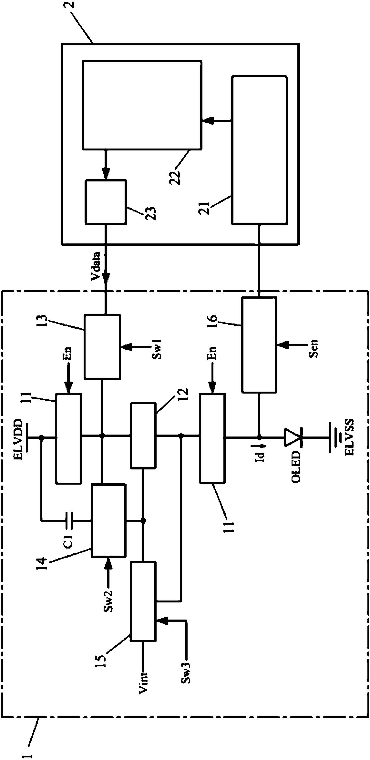 Organic light emitting diode pixel circuit integrated with external processor and driving method thereof