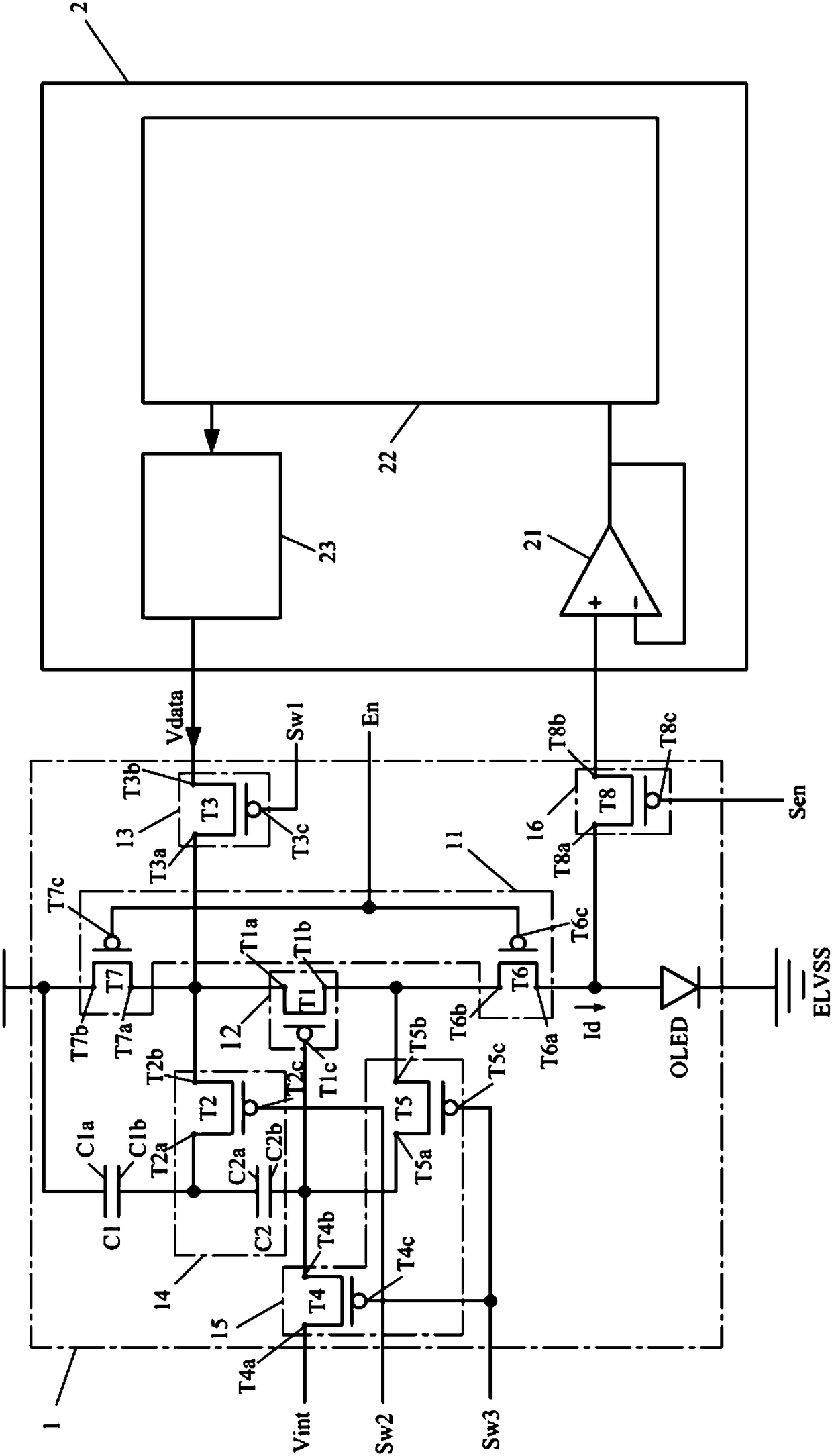 Organic light emitting diode pixel circuit integrated with external processor and driving method thereof