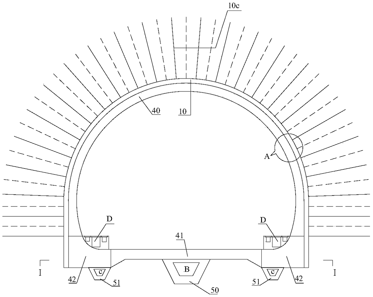 Big skewback base plate type lining and drainage system structure thereof