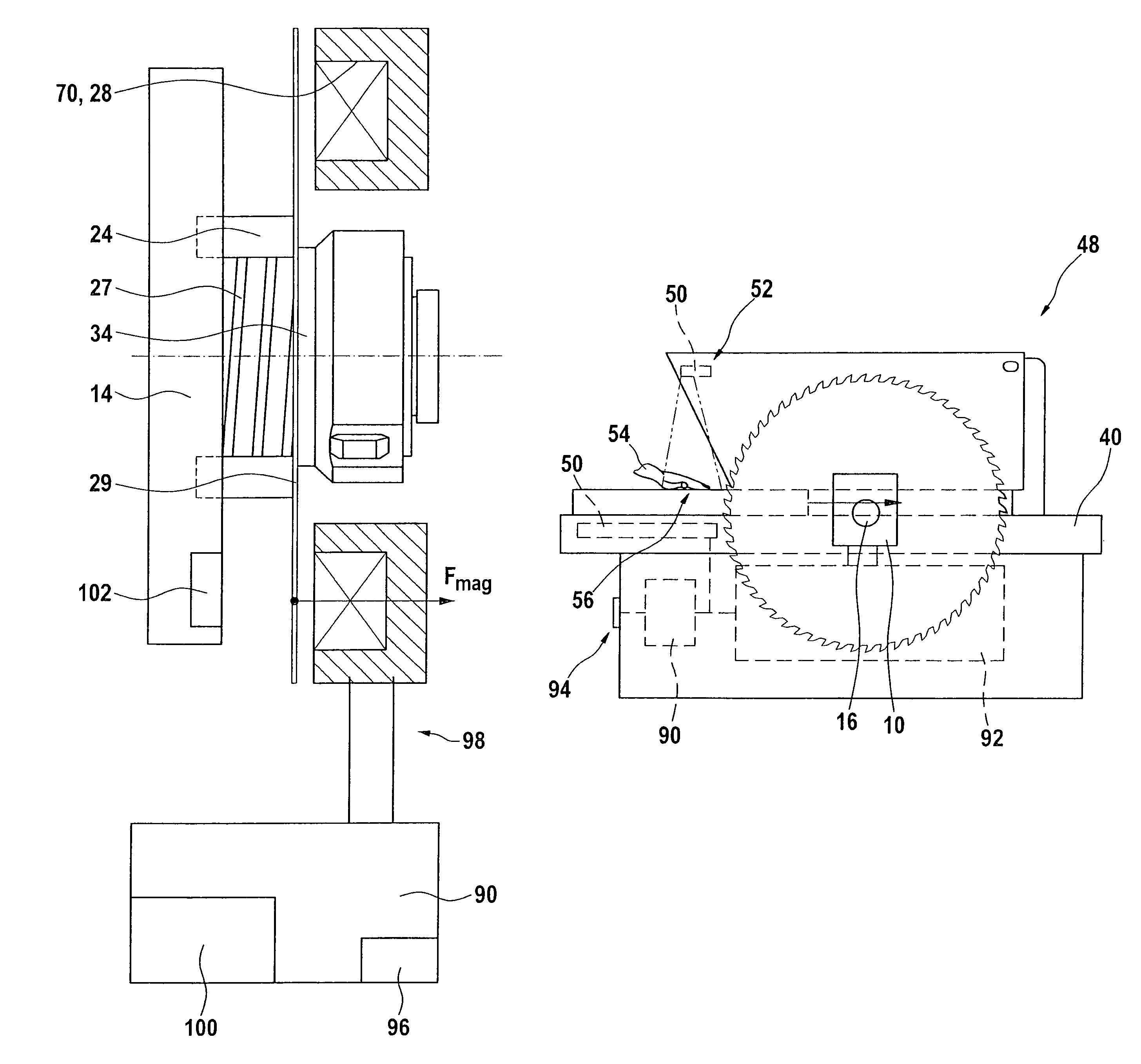 Emergency braking system for machine tools