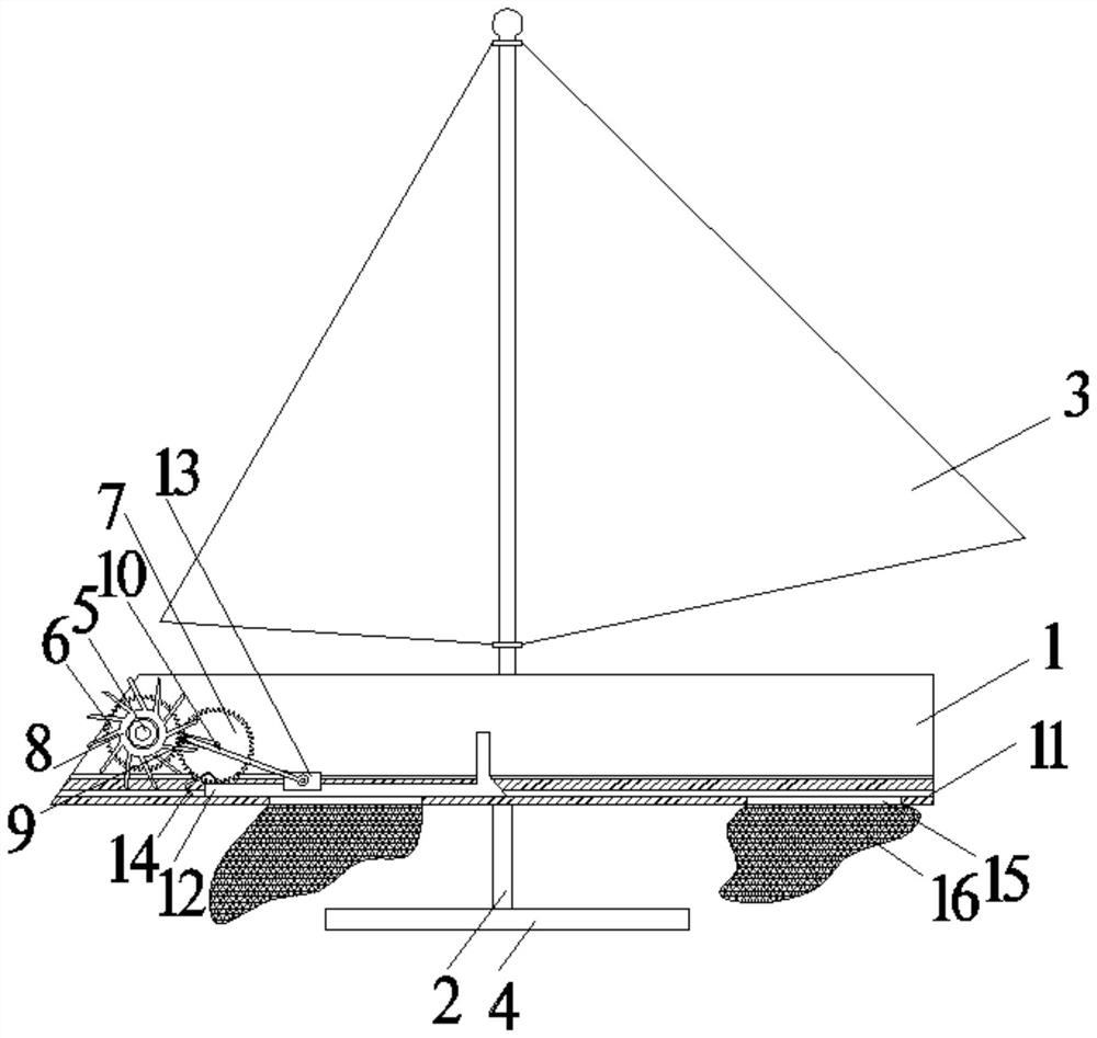 A marine debris removal device powered by wind and tidal energy