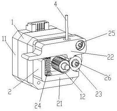 Silk material extrusion device for 3D printer nozzle