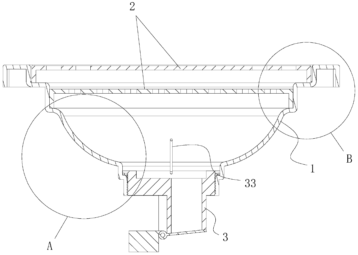 Floor drain and mounting structure and production process thereof