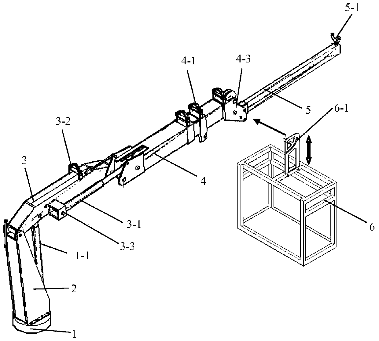 Multifunctional high-voltage cable hoisting and laying guide arm and laying method thereof