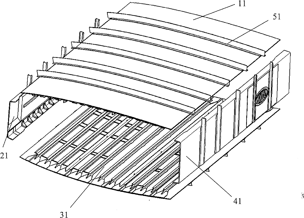 Integral central wing box made of composite materials