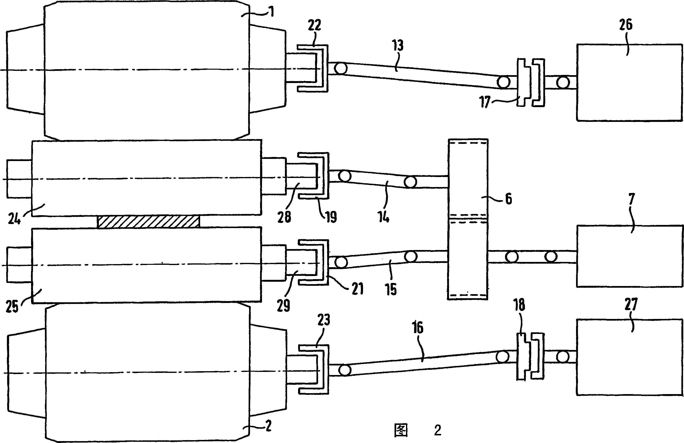 Combined drive for flur-or six-high rolling mill and operating method for the same