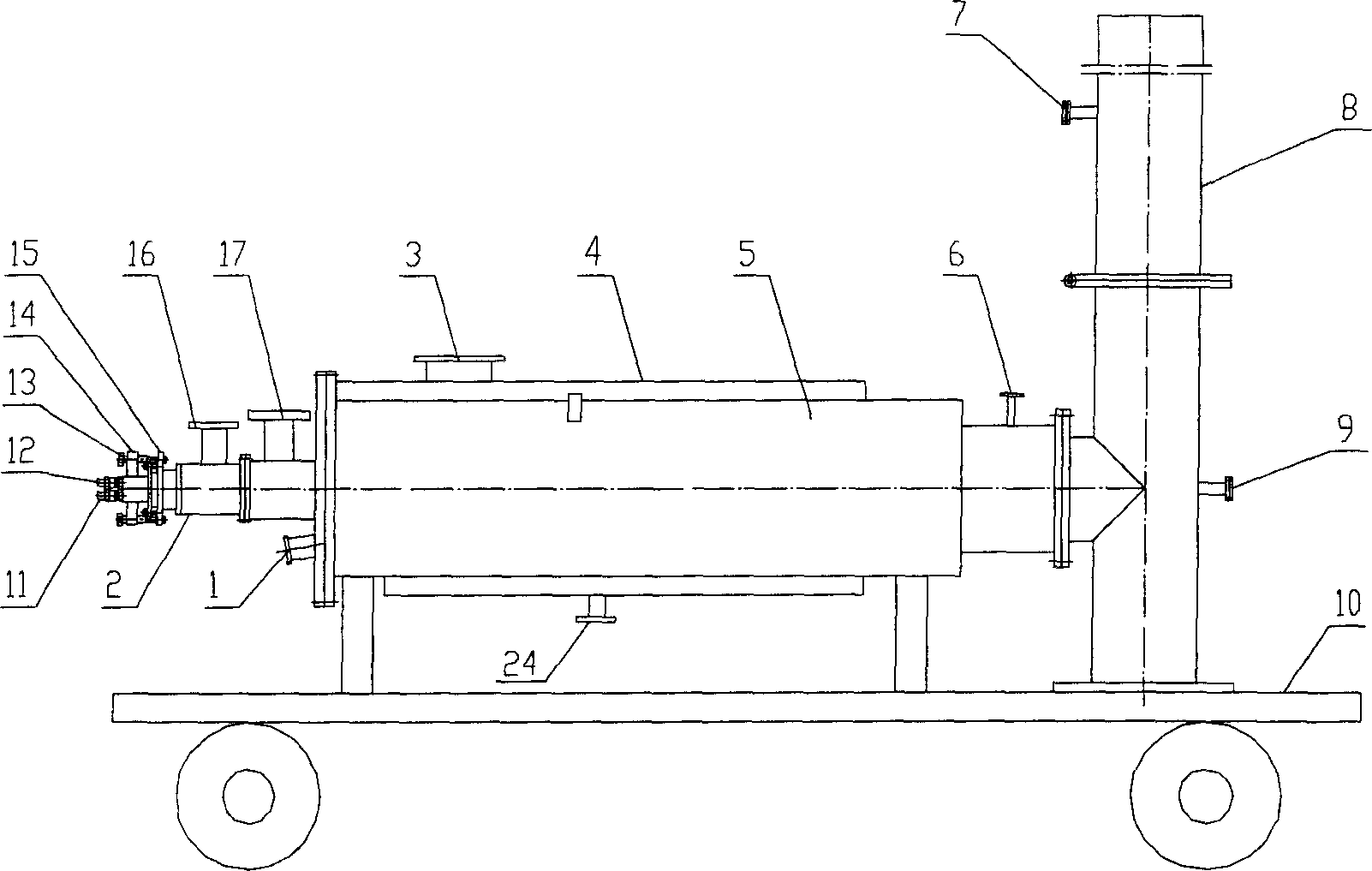 Burning furnace for treating unsyn dimethyl hydrazonium or/and dinitrogen tetra oxide and its application method