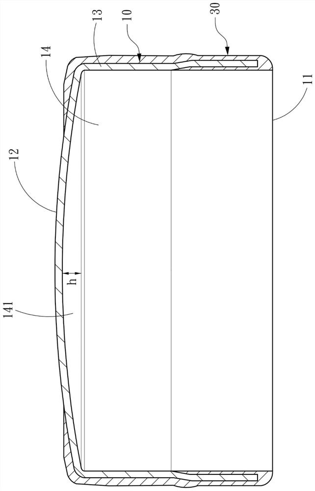 Cambered surface shell of button type lithium secondary battery