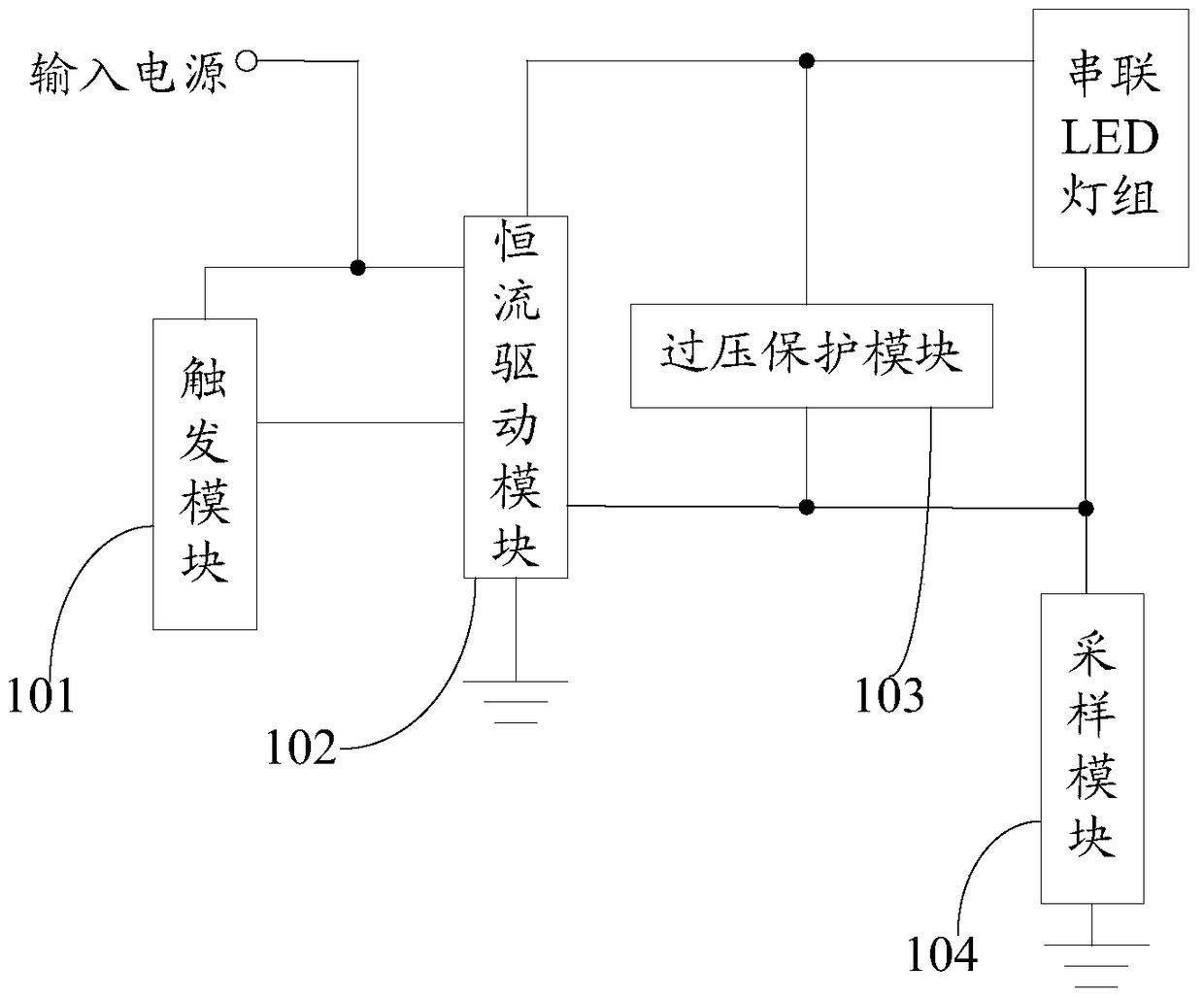 Constant current drive led overcurrent and overvoltage protection circuit