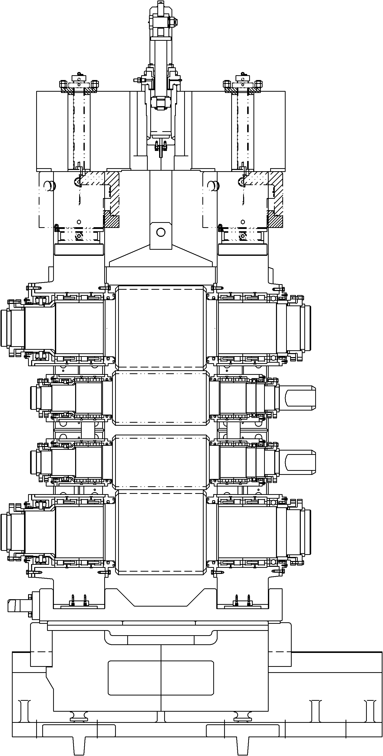 Screw down device of working rolls of four-roll rolling mill