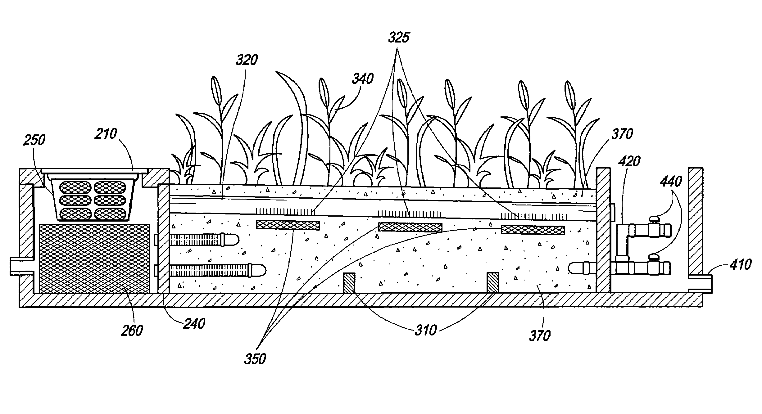 In line wetland water treatment system