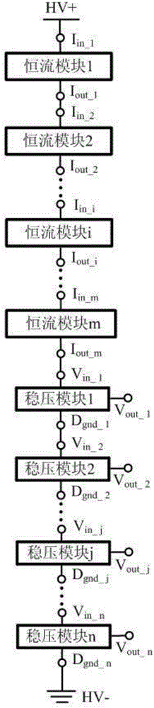 Current expanding type direct-current auxiliary power source achieving voltage dividing through constant current circuit