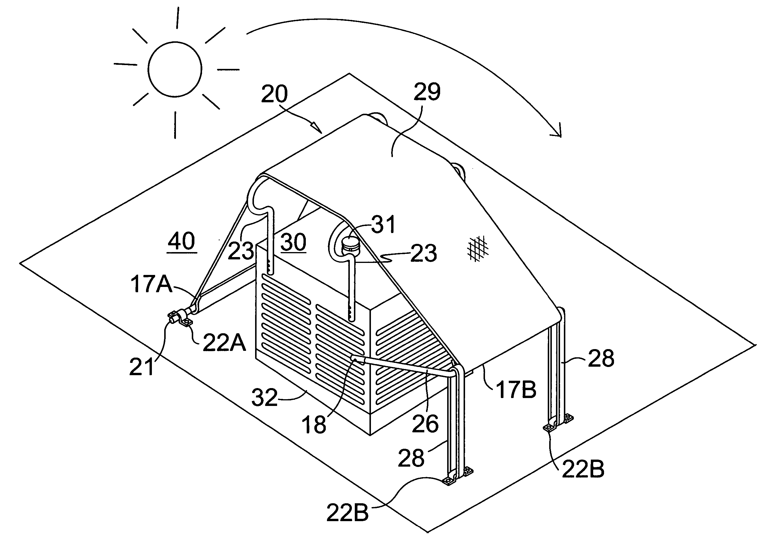 Removable heat shield for cooling/heating unit