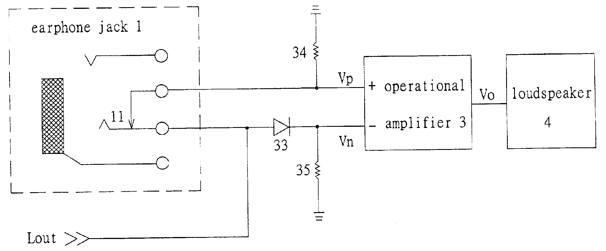 Switching circuit built in IC for earphone and loudspeaker of portable information device