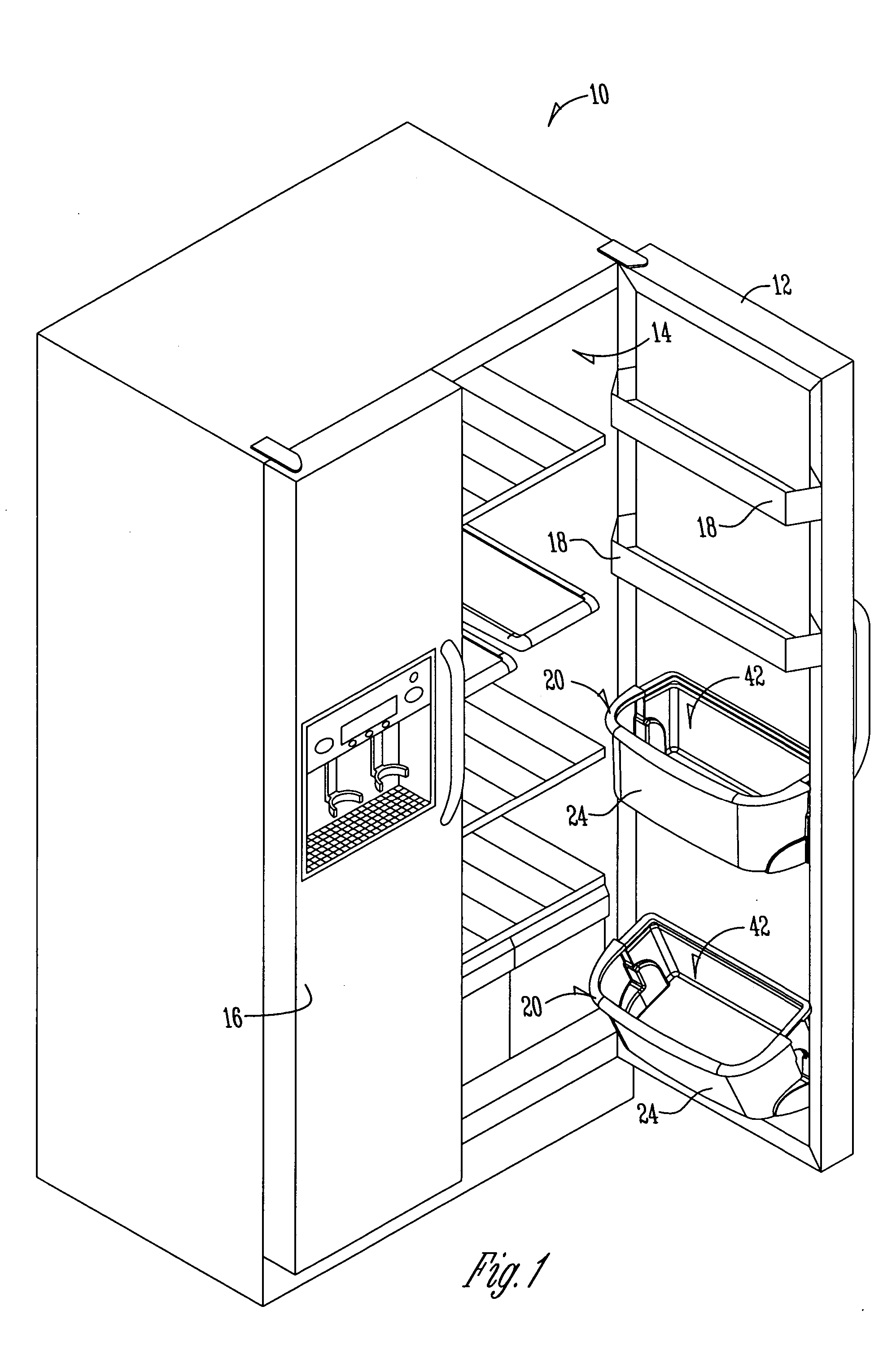 Tilt-out door buckets for refrigerators or freezers