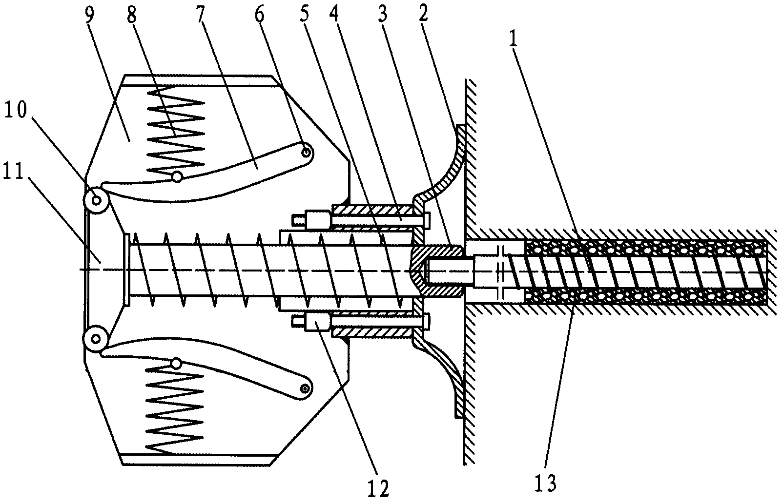 Retractable constant force yielding anchor bolt for dynamical pressure soft rock lane