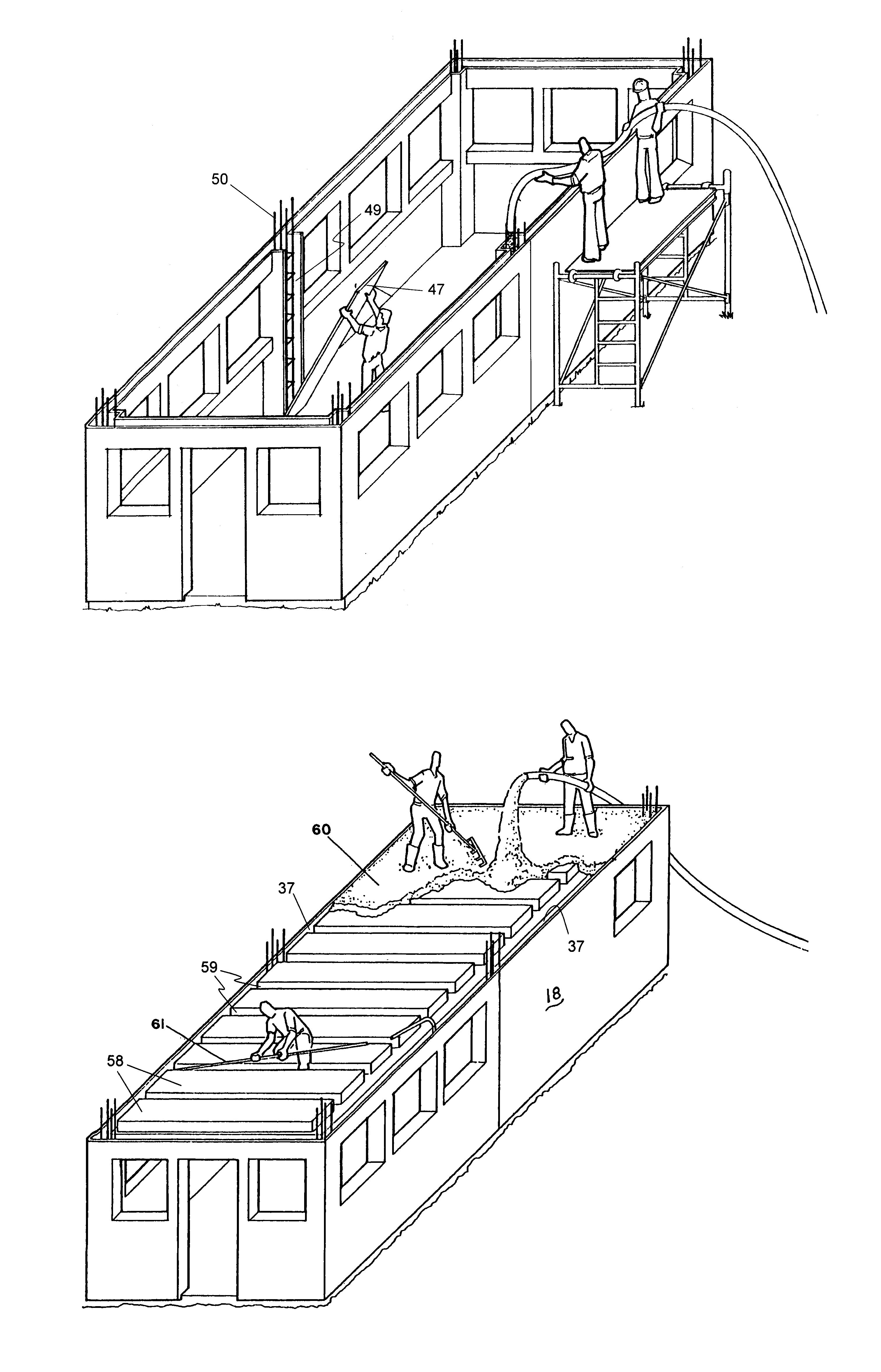 Modular system of permanent forms for casting reinforced concrete buildings on site