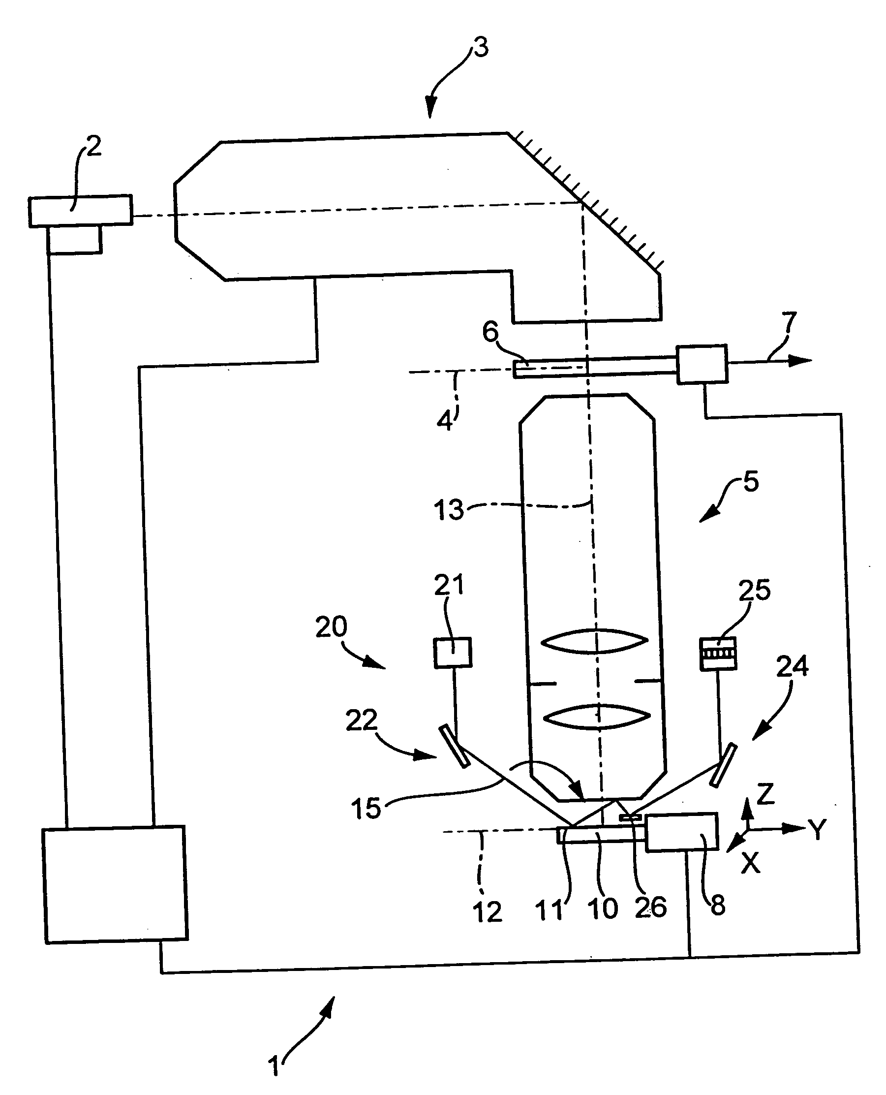 Method for optically detecting deviations of an image plane of an imaging system from the surface of a substrate